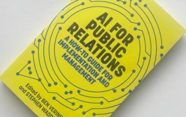 Bright yellow cover of the book AI for public relations edited by Stephen Waddington and Ben Verinder.