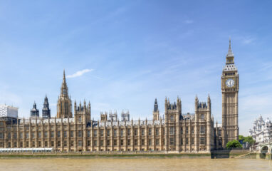 Beautiful panoramic view of Westminster Palace and river Thames, London.